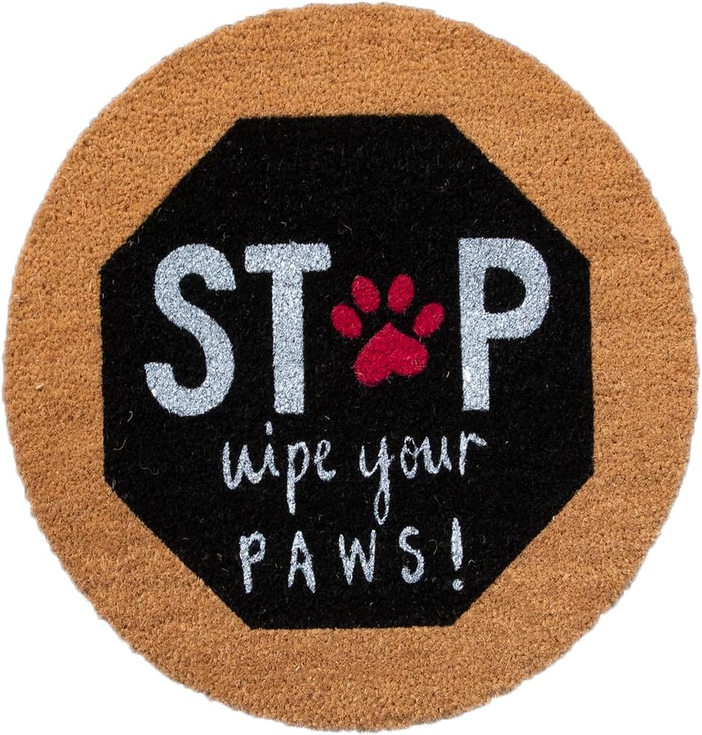 4 Cats & Dogs Round Coir Doormat 27" x 43.5" – Welcome & Goodbye - Includes Coir Insert & Heavy-Duty Non-Slip Rubber Frame, Pet-Friendly Welcome Mat, Easy to Clean Entry Rug for Indoor & Outdoor Use