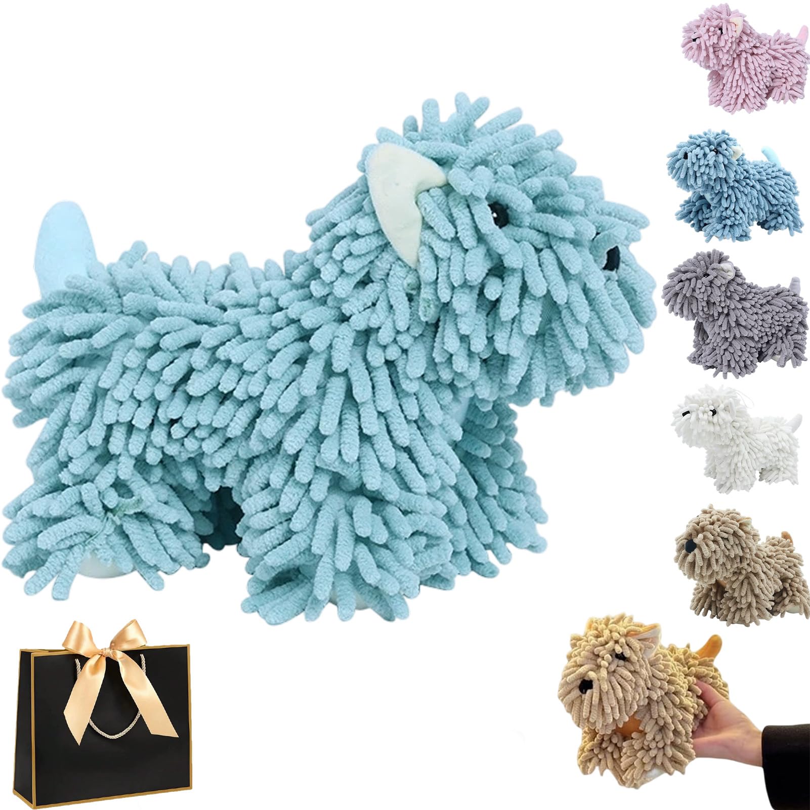 fjaldjfu Puppy Shaped Chenille Hand Towel, Cute & Functional Soft Puppy-Themed Dog Shaped Hand Towel, Fluffy Absorbent Decorative Fuzzy Ball Hanging Towels for Bathroom, Washstand (sky blue)