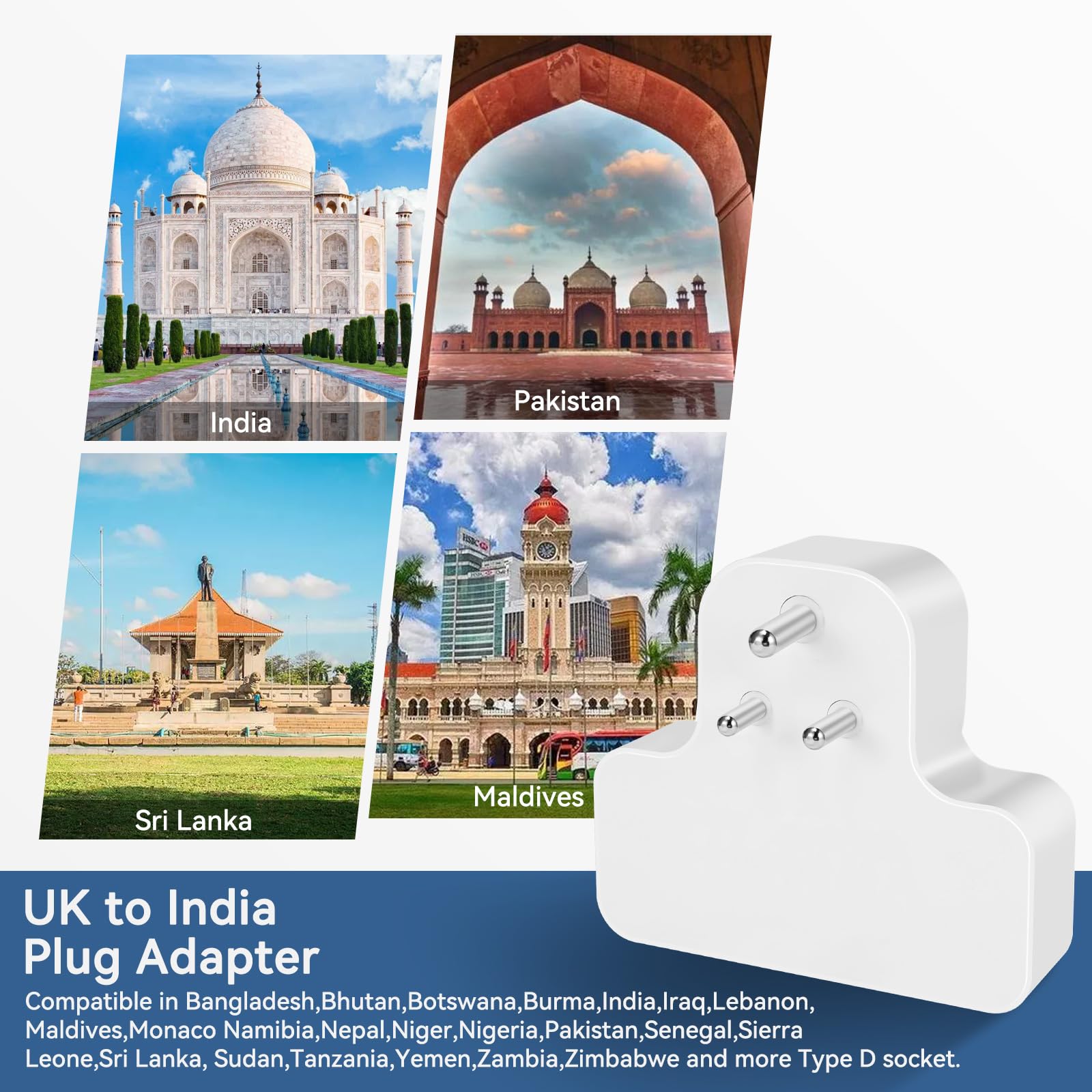 UK to India Plug Adapter,SHUOMAO Double UK to 3 Pin India Travel Adapter with 3 USB+1 USB C,Converter Plug Adaptor with with Night Light,for India,Sri Lanka,Pakistan,Burma,Maldives,Yemen(Type D) - Image 3