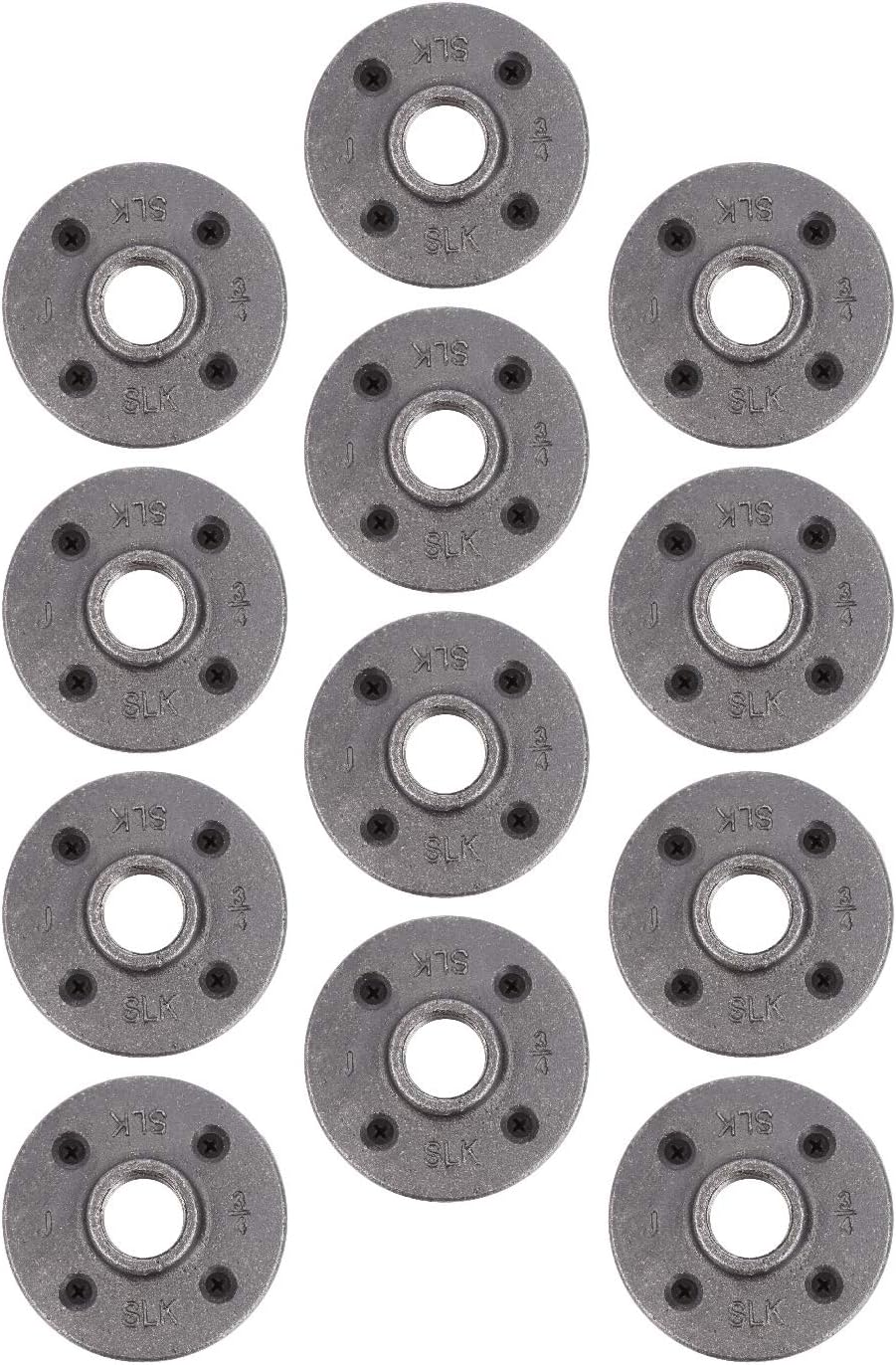 Pipe Decor 3/4" Malleable Cast Iron Floor Flange, Industrial Steel Grey Fits Standard Three Fourth Inch Threaded Black Pipes and Fittings, Build Vintage DIY Shelving (12) - - 