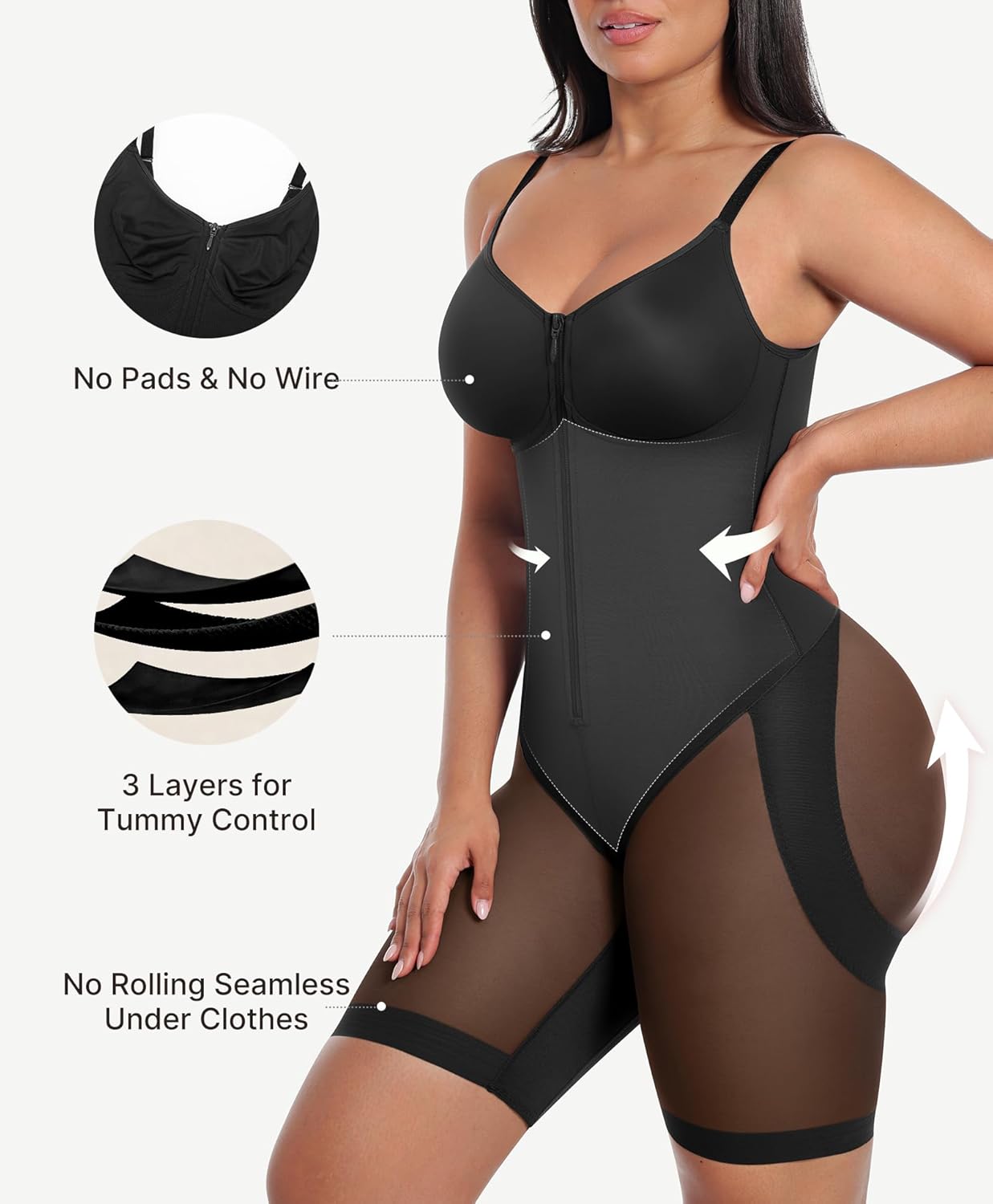 SHAPELLX Fajas Colombianas Moldeadoras Shapewear for Women Butt Lifter Body Shape Full Body Shapewear With Zipper Crotch
