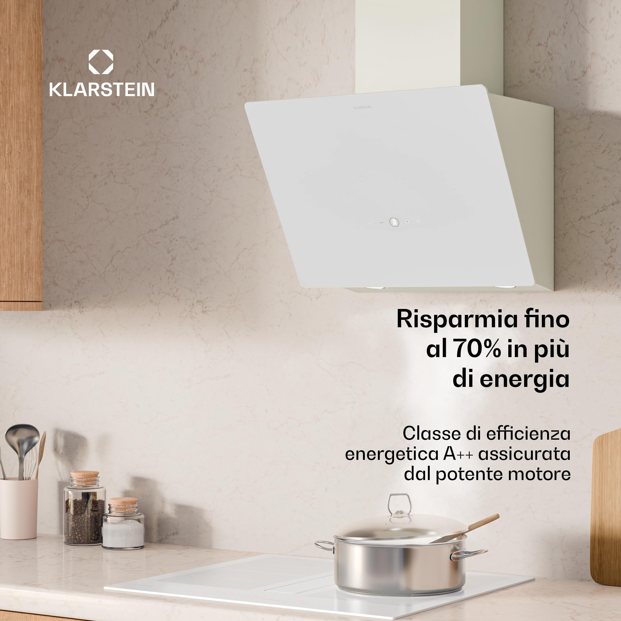 Klarstein MaxAir - Cappa da Cucina, 50cm, Touch Control, 183-336 m³/ora, Efficienza Energetica A++, LED, 3 Velocità, Silenziosa: 50 dB, Crema Vintage, Scarico & Ricircolo