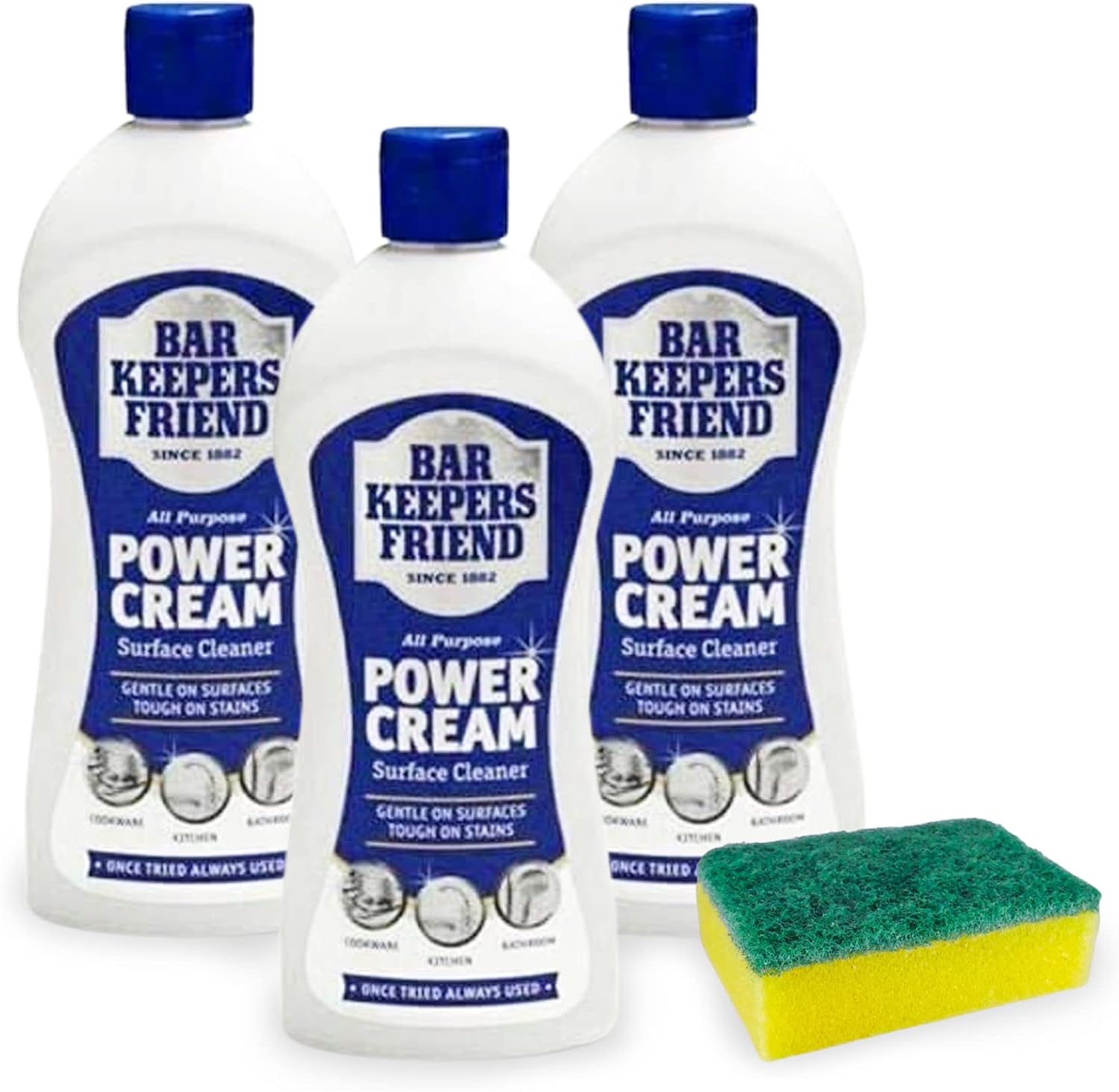 Household Surface Cleaner with Original Bar Keepers Friend Power Cream 3x350ml and a 1x Cleaning