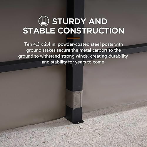 Miniatura 6 de SUNJOY Gambrel - Cenador de techo rígido de 12 x 20 pies con carcasa de tela y paredes laterales, garaje resistente con techo y marco de acero