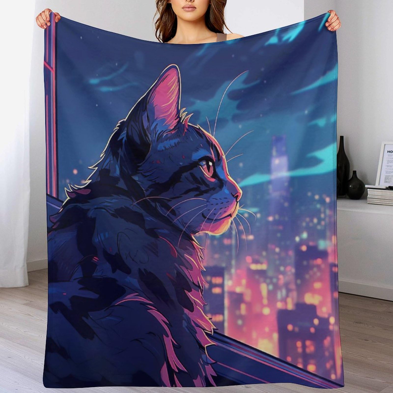 Couverture en flanelle chat mignon 100x130 cm plaid doux toutes saisons