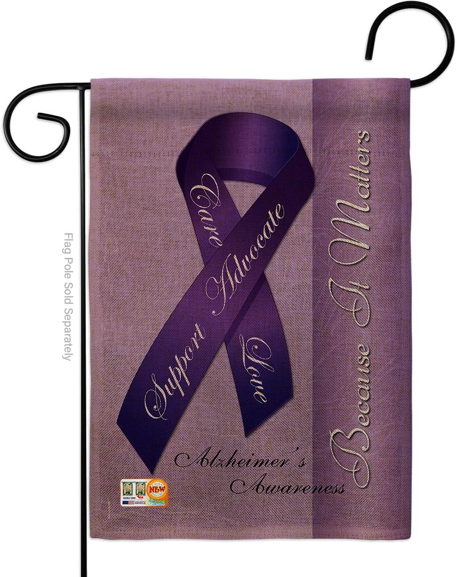 Alzheimers Burlap Garden Flag Support Awareness Inspirational Survivor Ribbon Prevention Cancer Autism Breast BLM Small Decorative Gift Yard House Banner Double-Sided Made In USA 13 X 18.5