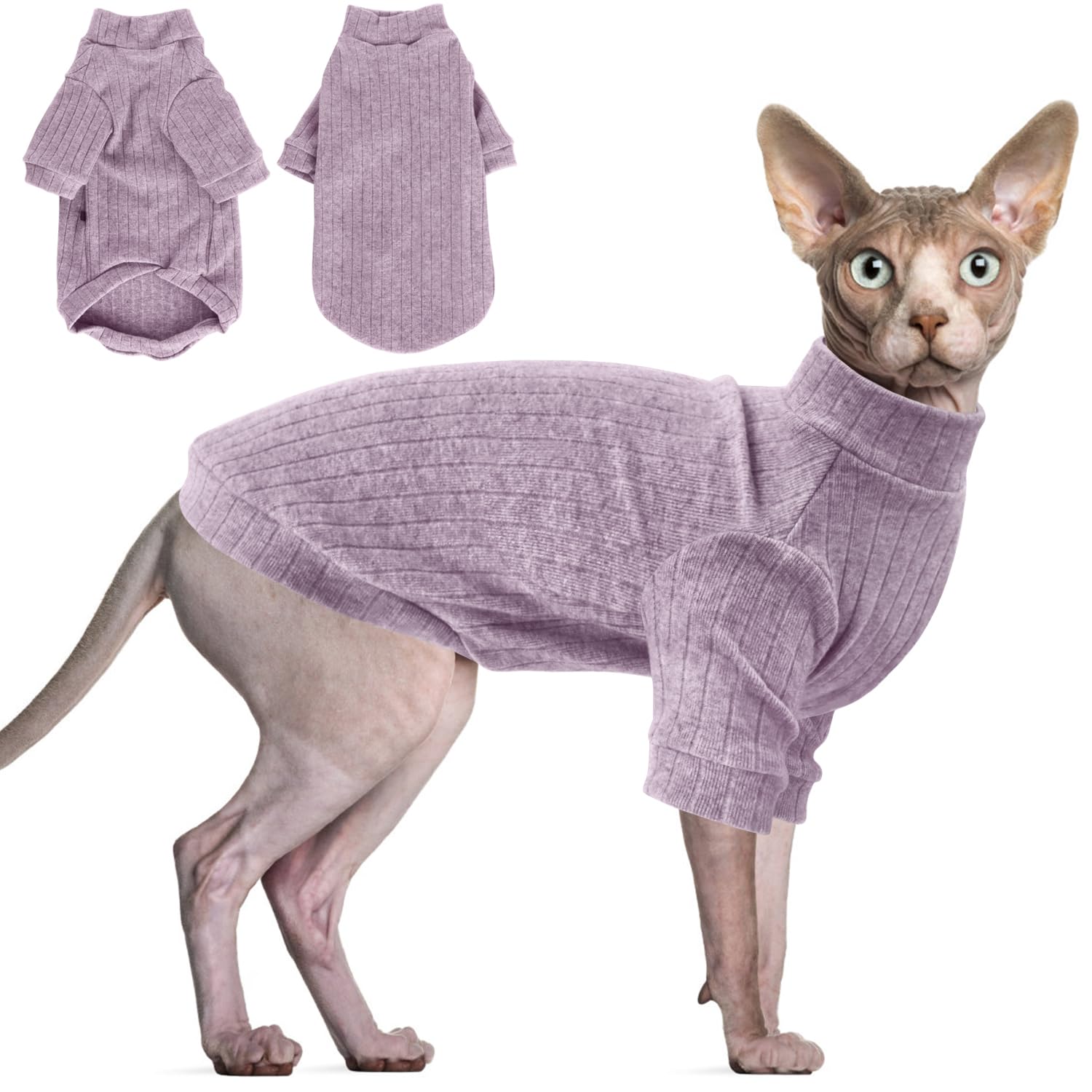 Chat sans poils au chaud : chandail col roulé Sphynx en coton doux