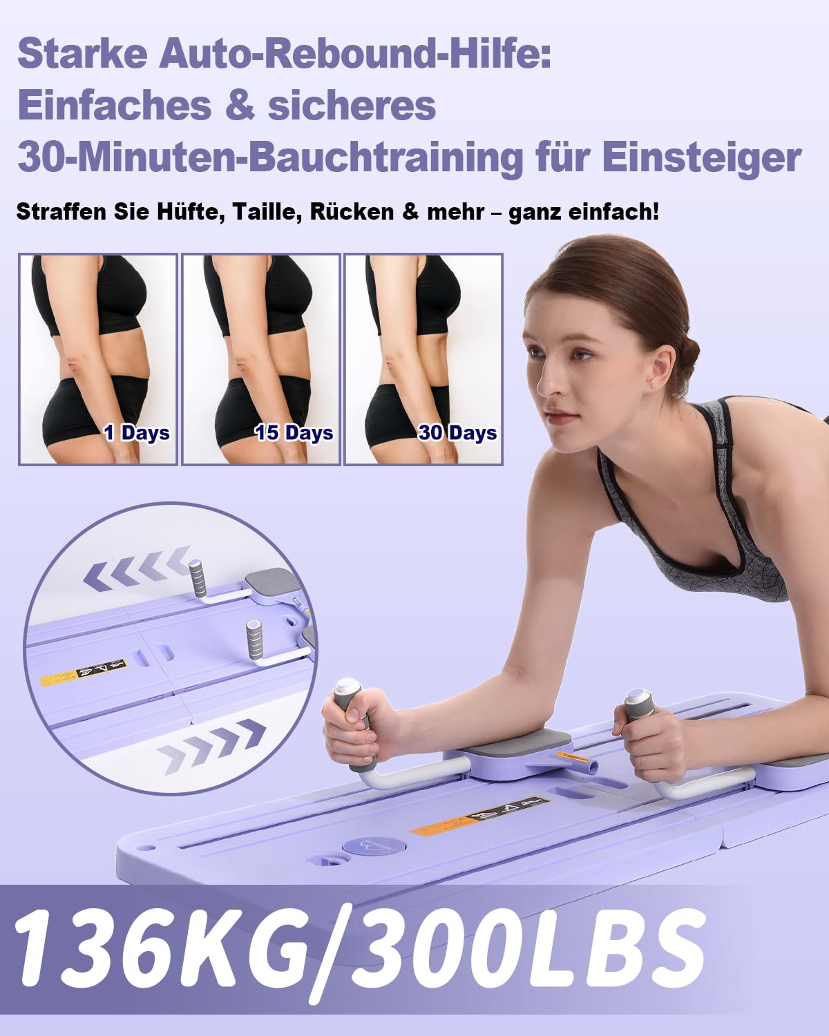 Pilates Board & Reformer-Set für Zuhause mit 23kg Rückprallkraft – Multifunktionales Faltbares Pilatesgerät INKL, Knieschutz & Videoanleitung