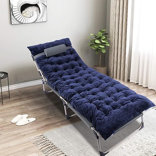 Miniatura 2 de REDCAMP Cuna plegable para acampar con almohadilla de colchón de cuna más gruesa ajustable de 4 posiciones reclinable tumbona plegable con almohada