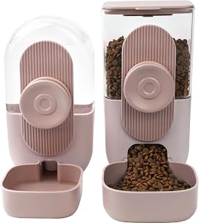 Automatic Pet Food & Waterer Hanging Feeder Automatic Small Pet Feeder - Rabbits, Ferrets, Cats, Dogs, Birds (Pink)