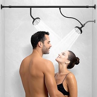 6 Spray Settings Dual Shower Head for Couples, High Pressure Double Shower Heads with 304 Stainless Steel, Two Showerhead System for Bathrooms From 61 to 80.7 Inches Fit 2 Person(Black)