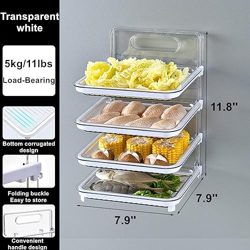 Miniatura 2 de Xicennego Organizador de ingredientes de cocina montado en la pared, 4 capas, sin BPA, juego de estantes plegables para cocina, organizador de