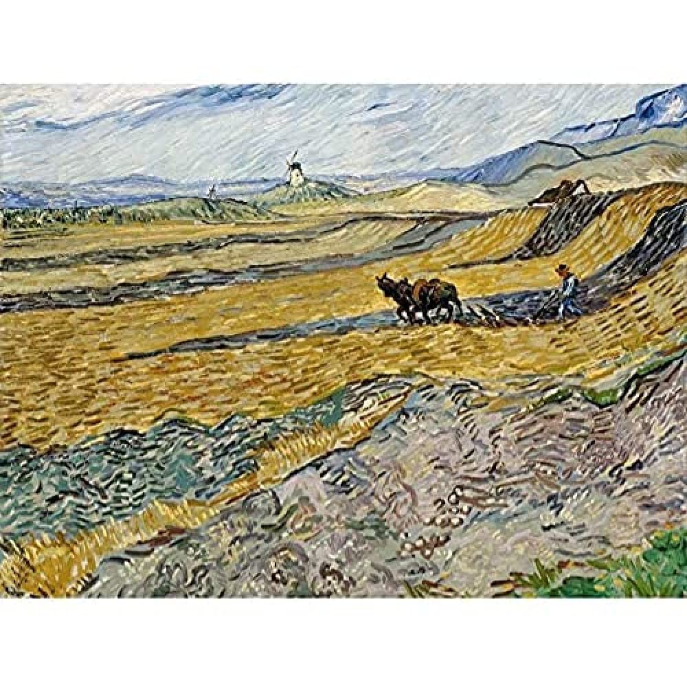 Vincent Van Gogh Enclosed Field With Ploughman Art Print Canvas Premium Wall Decor Poster Mural