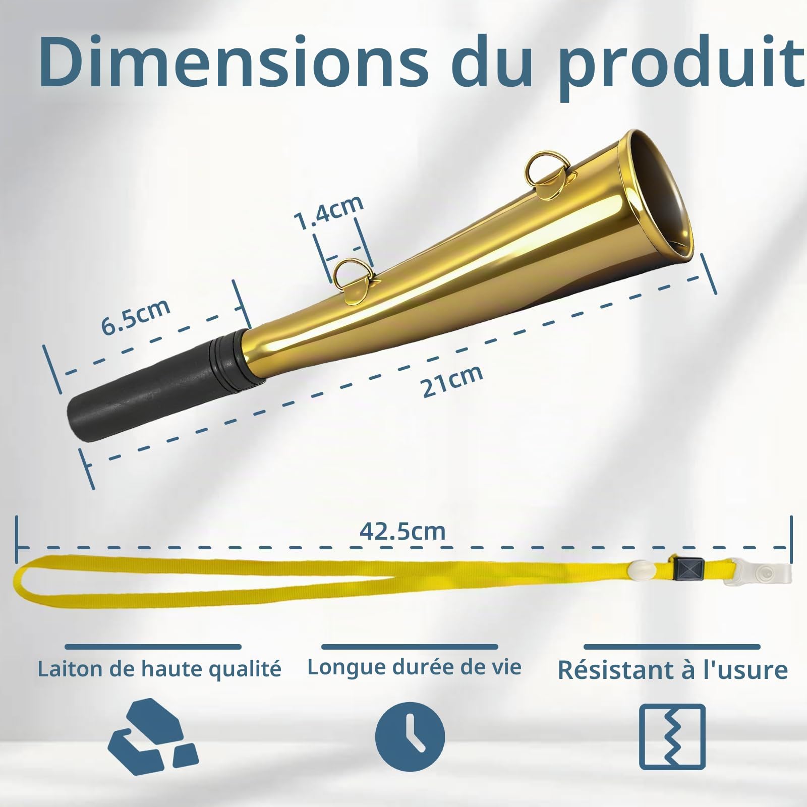 Klaxon de chasse - 21 cm - Pour chasse à la pression - En laiton - Convient pour les groupes de chasse, les petits bateaux - Force sonore claire pour différents extérieurs