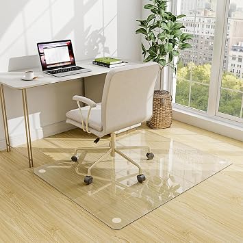 EASLY 46"X55" Chair Mat for Carpet-Office Chair Mat for Home/Office | Tempered Glass Floor Mat for Home/Office/Carpet Clear Computer Floor Mat - with 4 Anti-Slip Pads