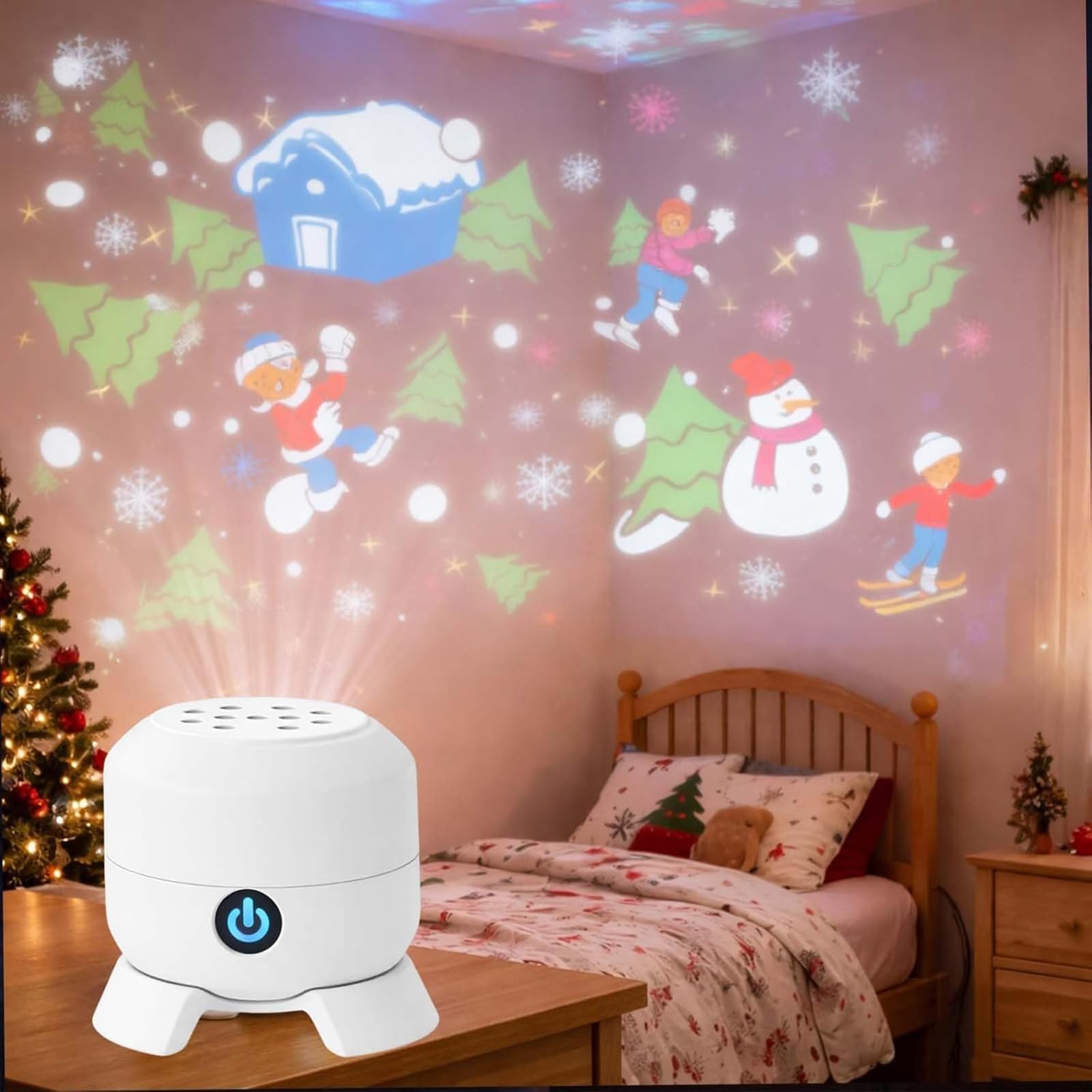 Dynamic Rotating LED Projector Light, Colorful Rotating Projection Light, Snowflake/Christmas/Ocean Dynamic Patterns, Multi-Angle Projection Base,for Bedroom,Living Rooms (Christmas,USB Plug-in)
