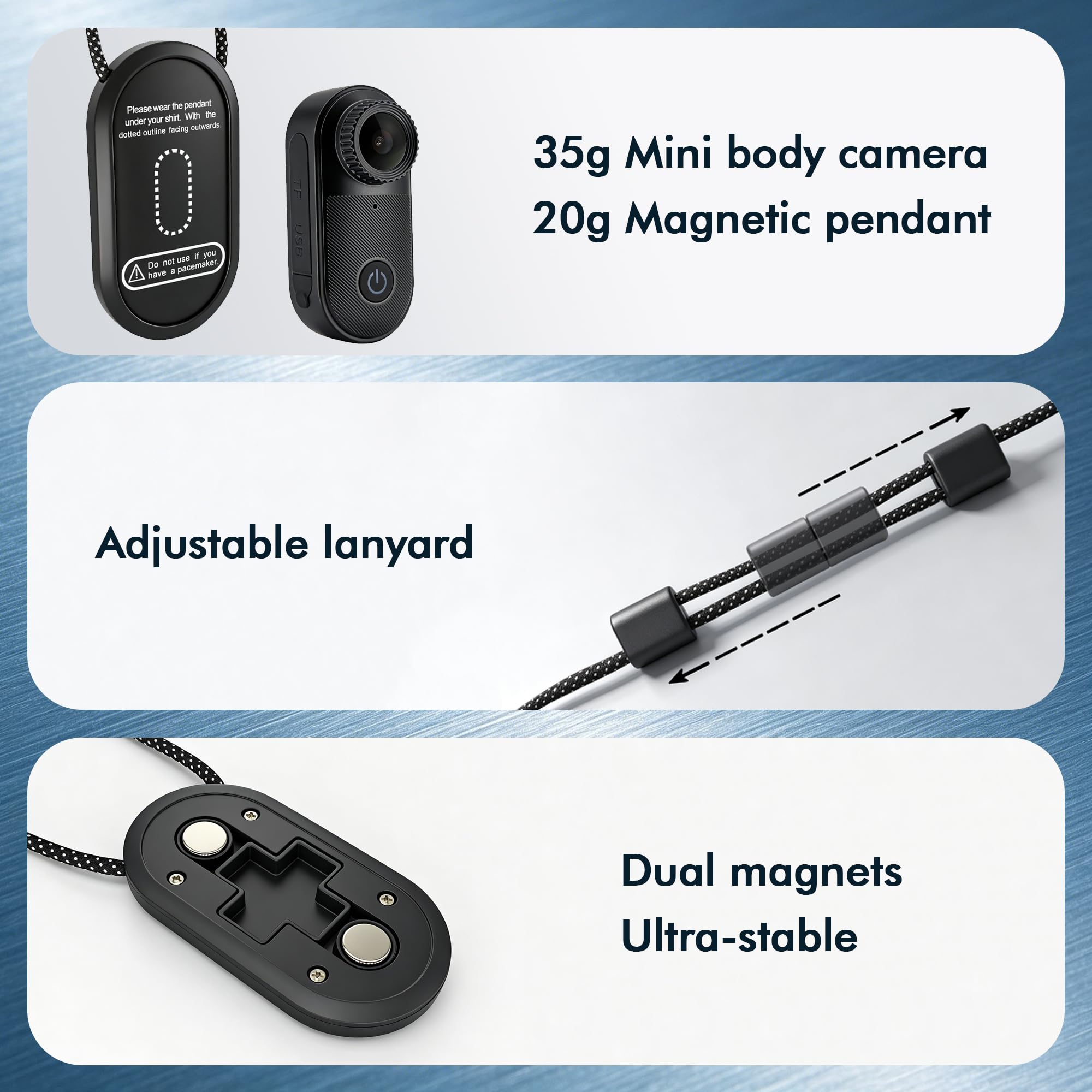 Mini caméra magnétique 2,7 K, avec carte de 32 Go, gris graphite
