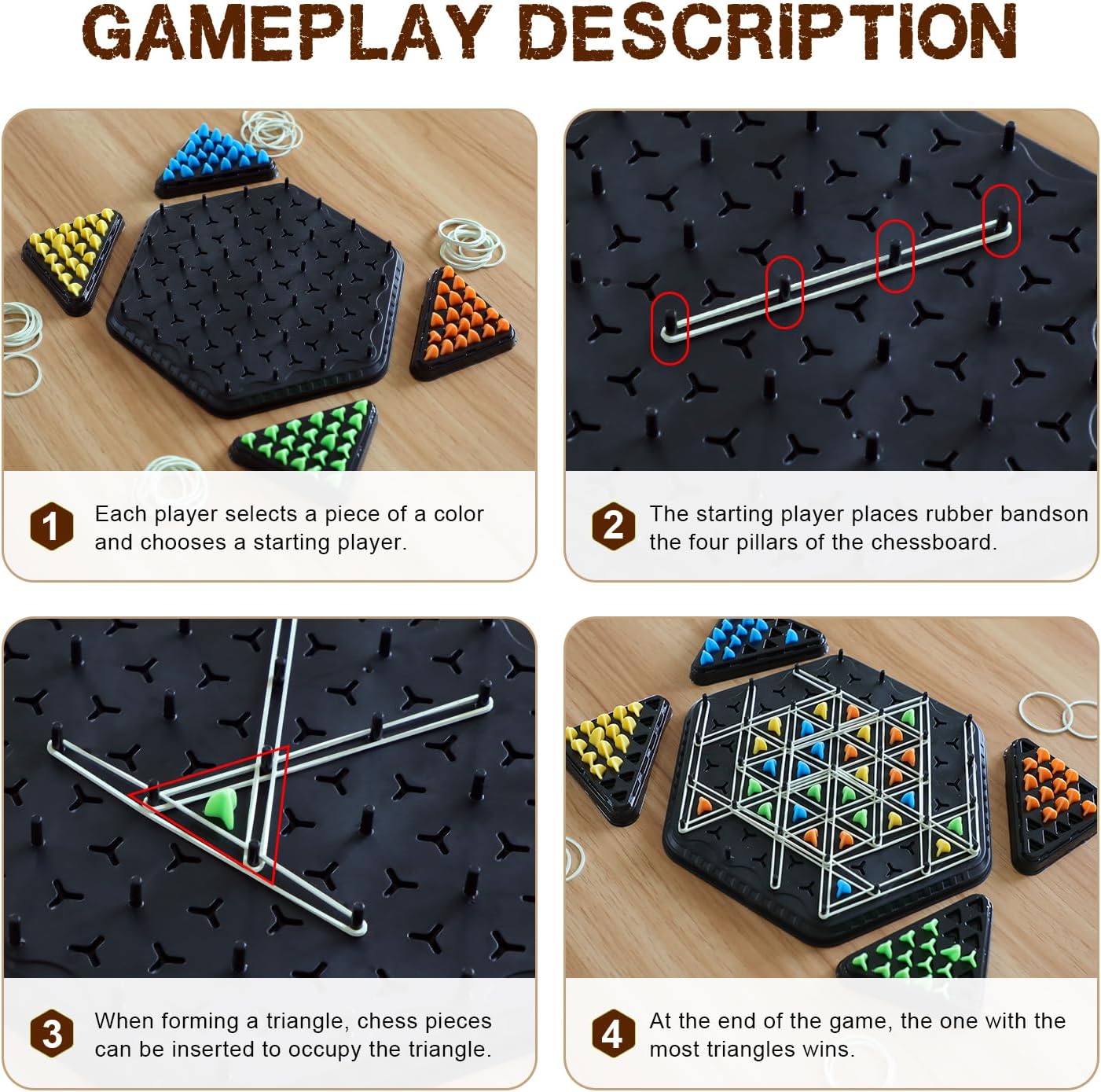 Chain Triangle Chess Game, Triggle Game, Board Game for Family Game Night - Family Board Games for Kids and Adults - 2-4 Players (Medium)