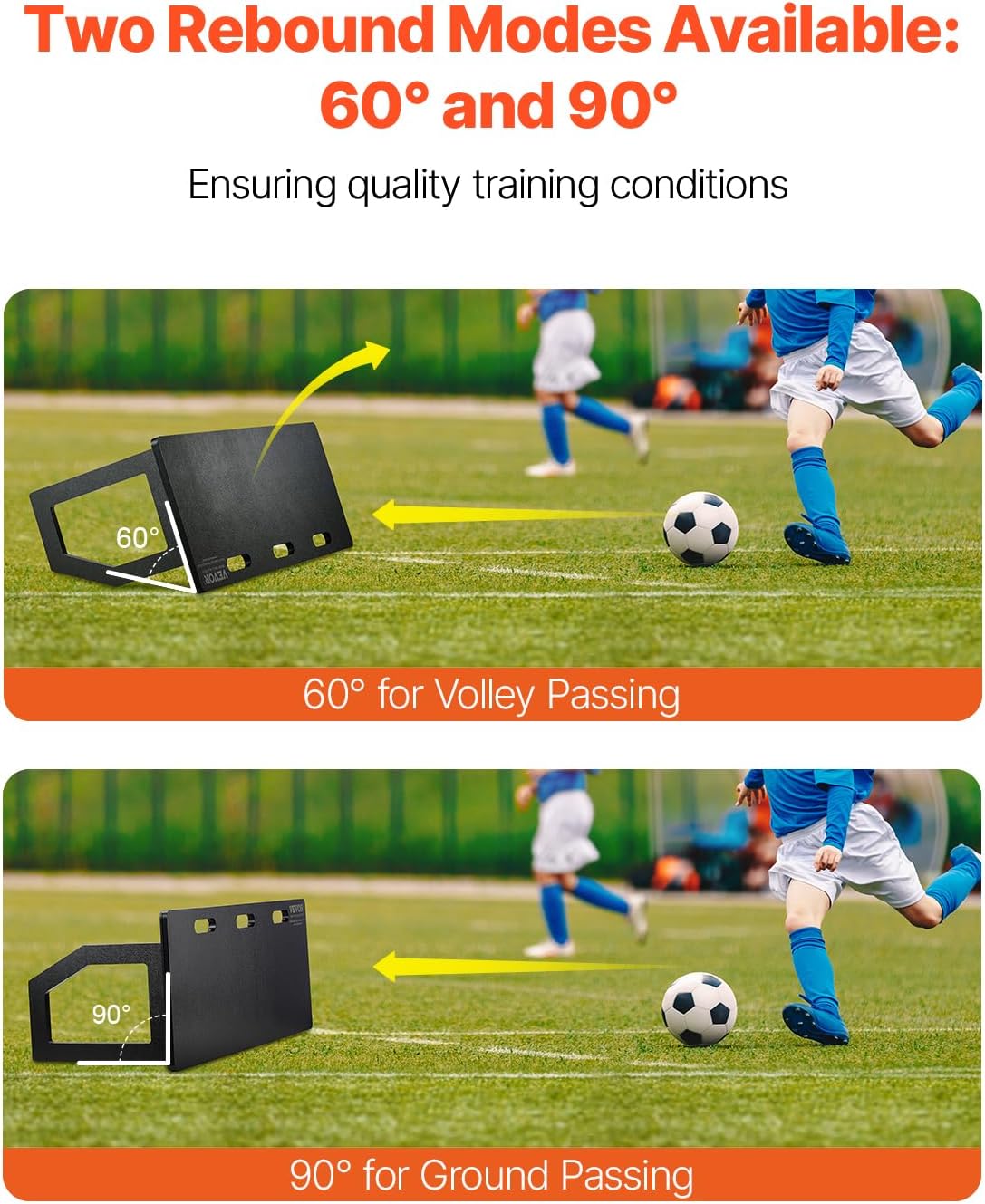 VEVOR Portable Soccer Wall with 2 Angles Rebound, Foldable HDPE Kickback Rebound Board, Soccer Training Equipment for Kids and Adults, Passing & Shooting Practice