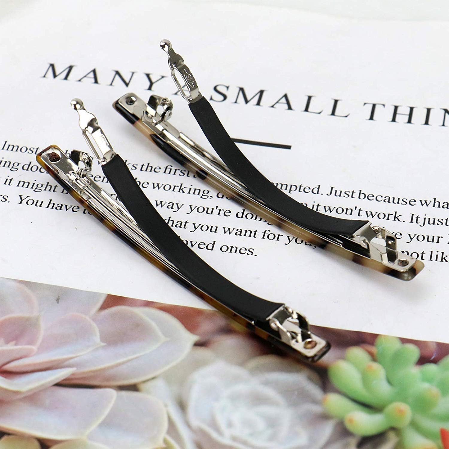 2 Pack Hair Barrette, Long and Thin Handmade Celluloid Onyx Hair Clip, Elegant Automatic Hair Clip - Image 5