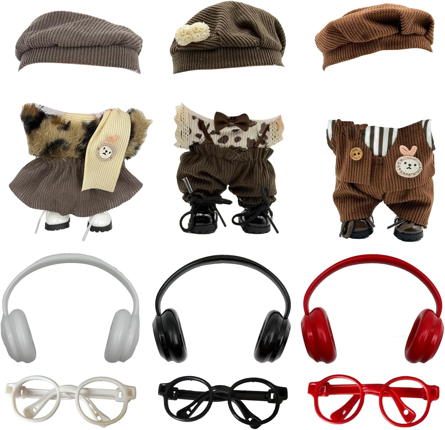 17cm Doll Clothes & 18 Piece Accessories Set, Shoes, Hats, Headphones, Glasses for 17cm Dolls, Cute Fashion Outfit for Collection & Display(No Doll) (Set1)