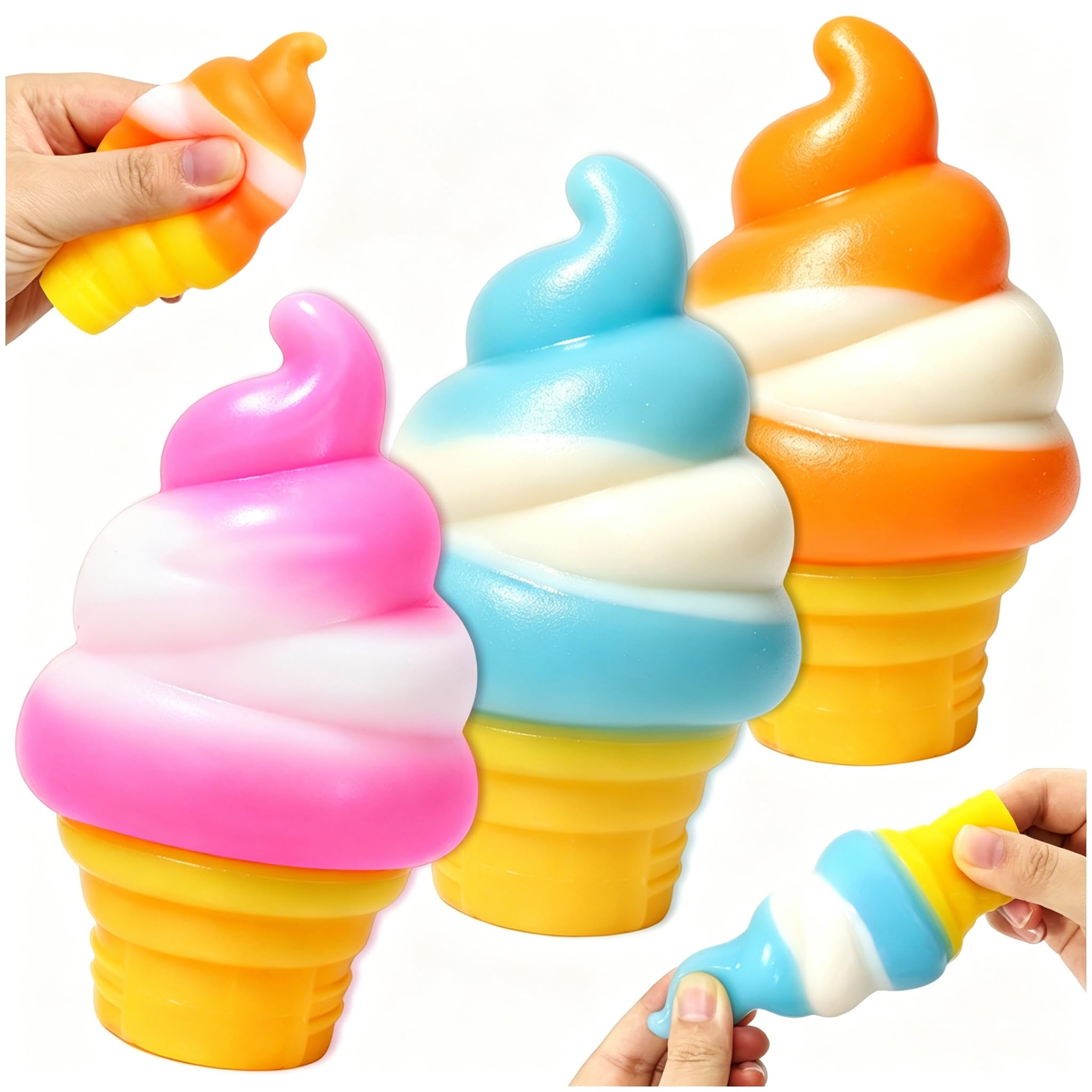 KINGSH 3PCS Ice Cream Squeeze Squishy, Random Colorful Fidget Toy Soft Slow Rising Summer Sensory Stress Relief Anxiety Relief, Concentration, Favors for Adults, Birthday Christmas Easter Gifts