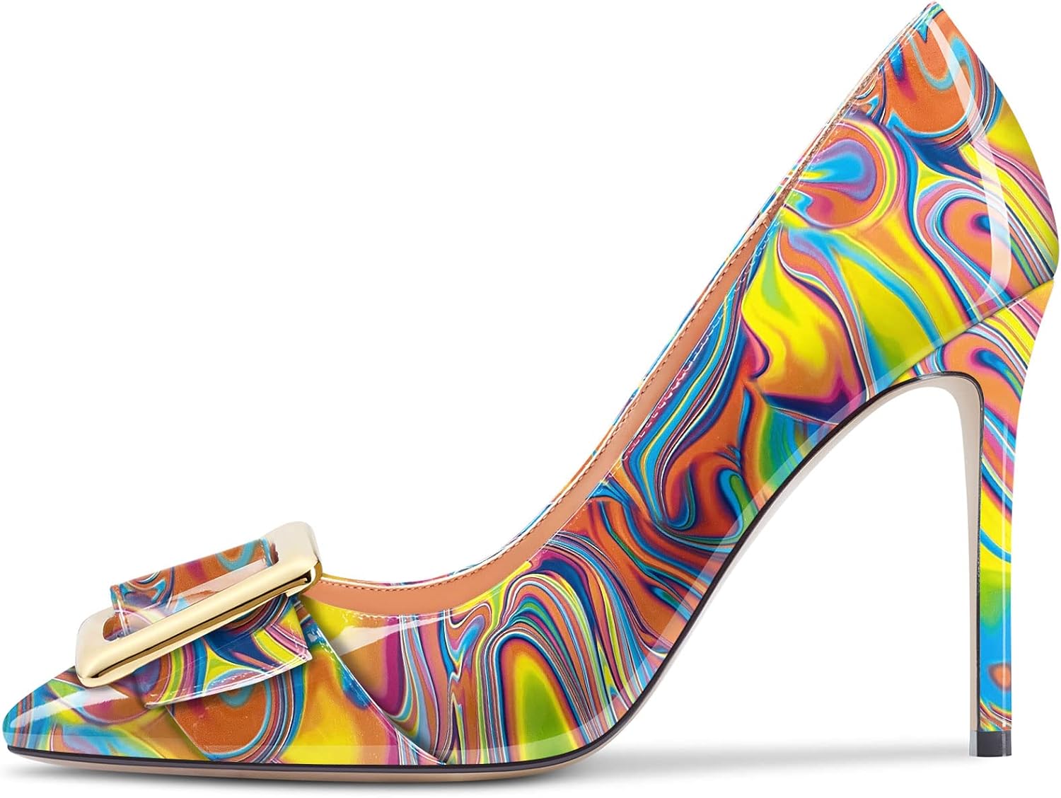 Aachcol Women Stiletto High Heel Pumps Slip-on Pointed Toe Dress Shoes Office Party Wedding Patent 4 Inch