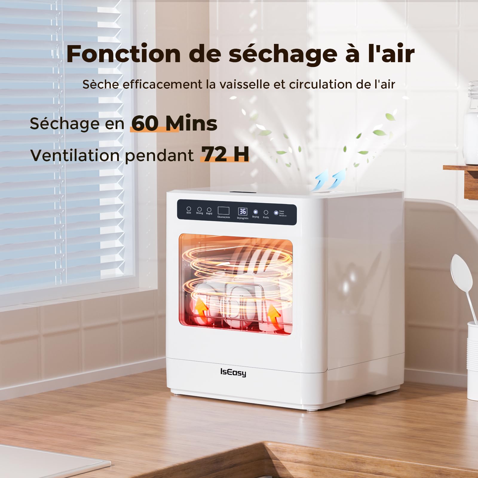 IsEasy Mini Lave-Vaisselle de Table Comptoir, Lave-Vaisselle Compact Portable, 5 Programmes, Affichage à LED, Lavage des Fruits, Deux Modes D'alimentation en Eau