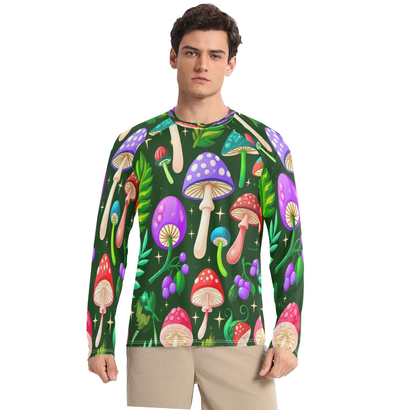 Vibrant Mushrooms Men's Sun Protection Shirts UPF 50+ Long Sleeve UV Rash Guard Quick Dry Swim Shirts-image-28