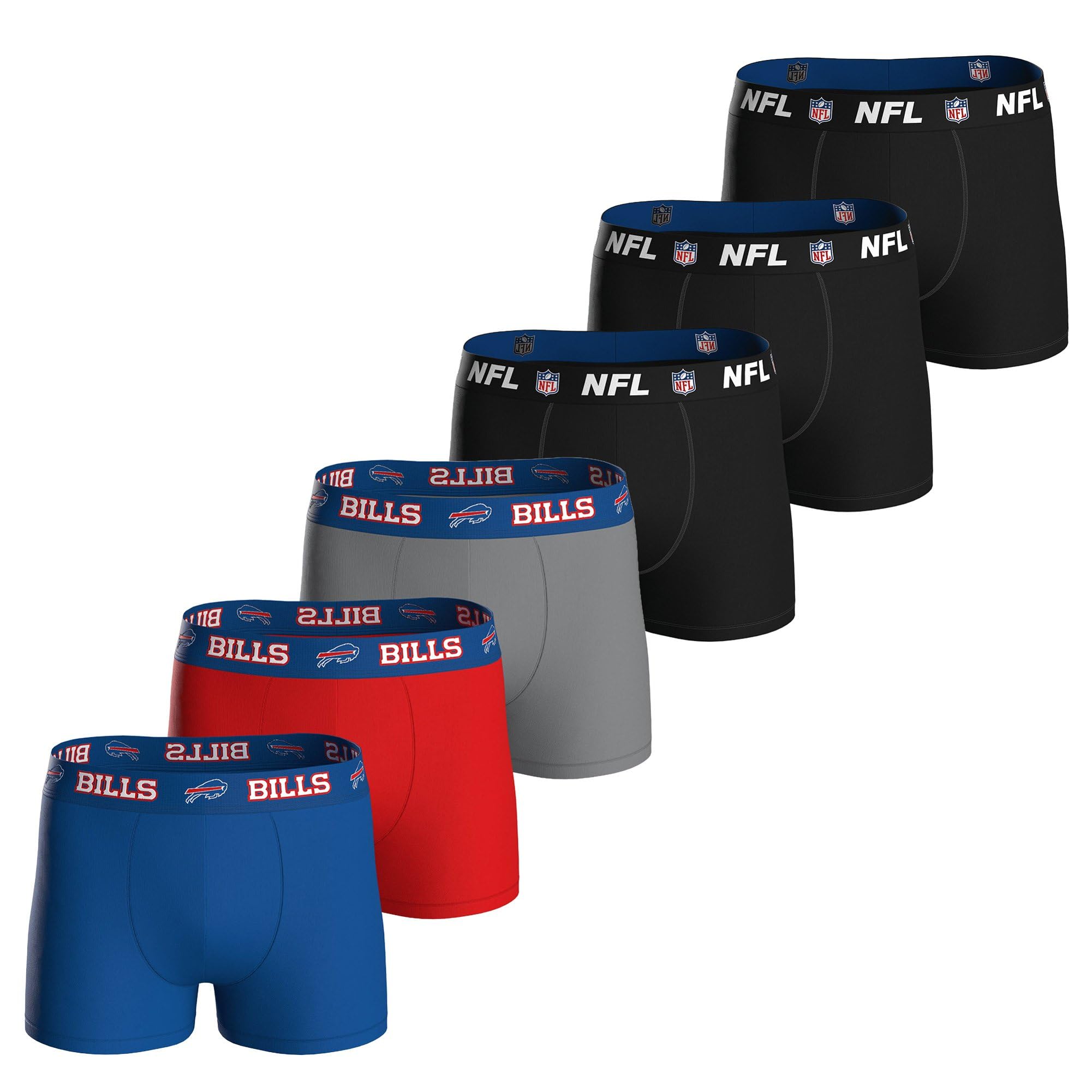 NFL Boxer da uomo, confezione da 6 pezzi, logo Basic & Team | misto cotone, 95% cotone, 5% elastan, logo elastico, biancheria intima da football americana