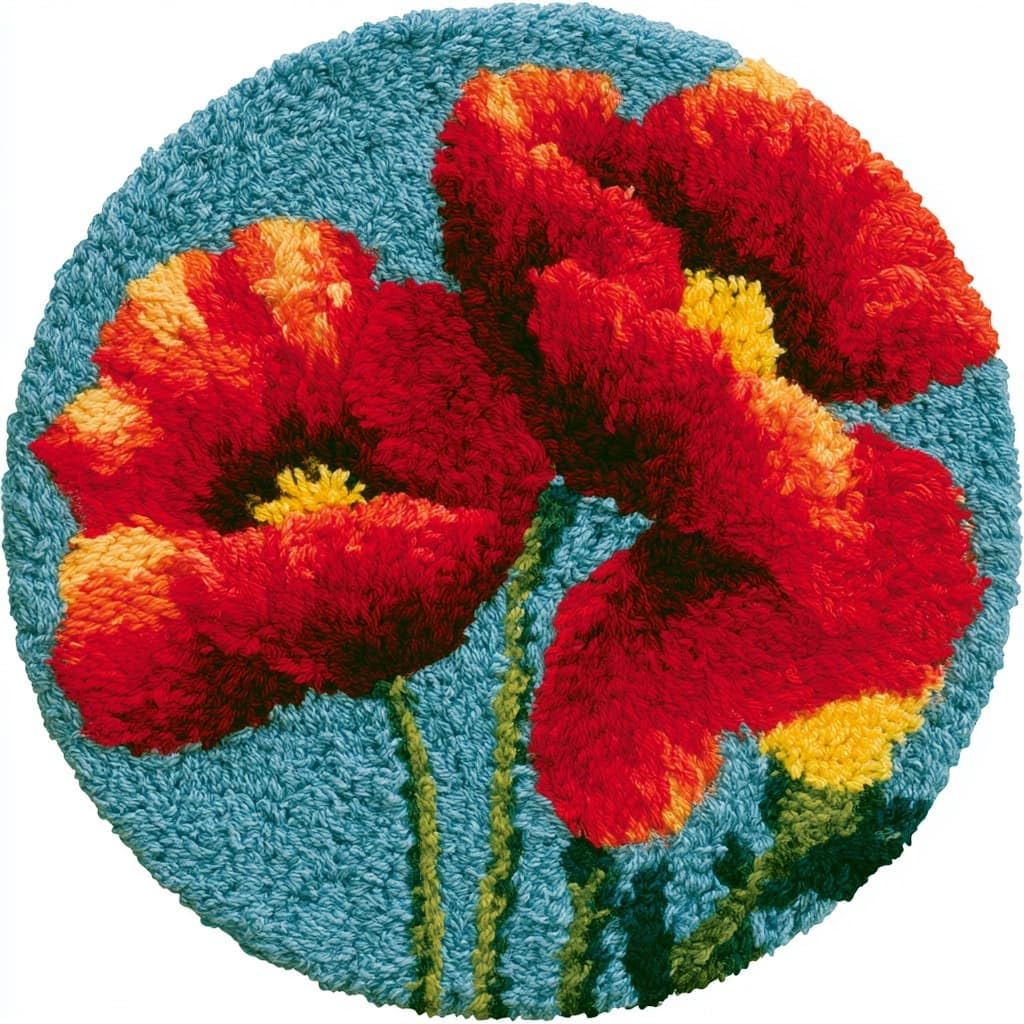 AMBATTERY Round Shape Latch Hook Kits for Adults,Red Flowers