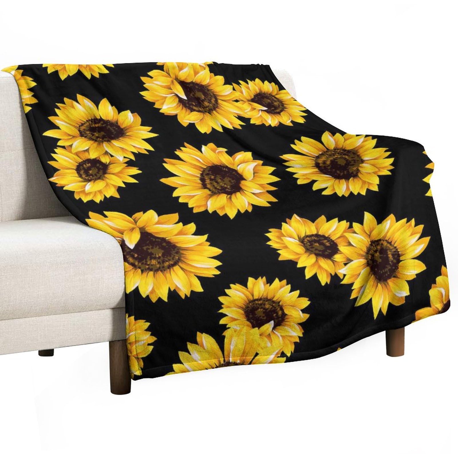 Homeoanimal Sunflower Print Throw Blanket 130 x 150 cm, Lightweight Flannel Blanket, Cozy Microfiber Blankets for Couch Sofa Bedroom Decorative