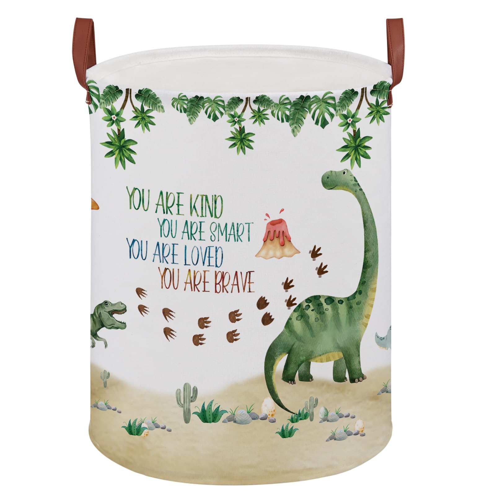 Dinosaur Nursery Decor Kids Laundry Basket Large Kid Storage Chest Trunk Woodland Stone Volcano Book Shelf Basket Collapsible Clothes Toy Bin for Baby Rectangle Hamper,45L(Green Dinosaur)