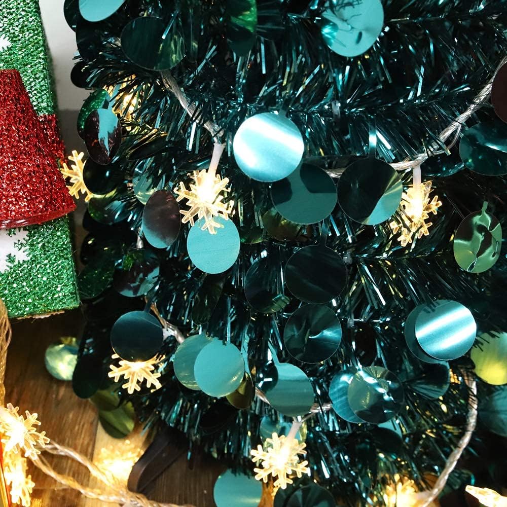 MACTING 5ft Pop up Christmas Tinsel Tree with Stand Easy-Assembly Tinsel Coastal Glittery Plump foil Sequin Christmas Tree for Holiday Xmas Decorations (Peacock Blue)