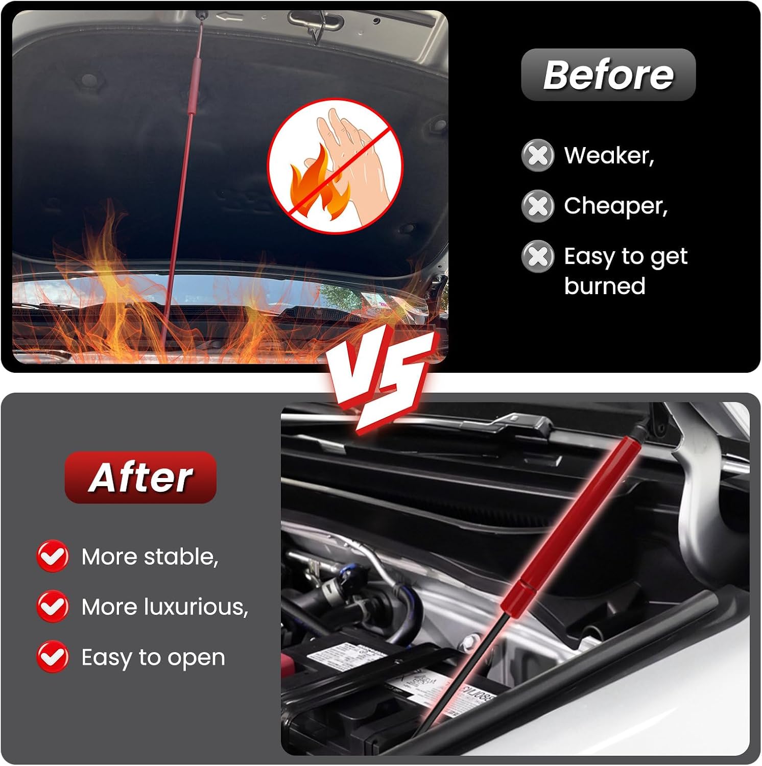 Hood Struts for Toyota Tacoma 2024 2025 2026+ and 4Runner 2025+, Hood Lift Support No Drill Front Gas Springs Shocks Compatible with Toyota Tacoma/4Runner Accessories|Red