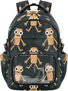 ALAZA Backpack Transparent Front Pocket Brainrot Tung Tung Tung Sahur (17) Backpack 17" Bookbag for College Work Festival Security with Padded Strap Large Capacity