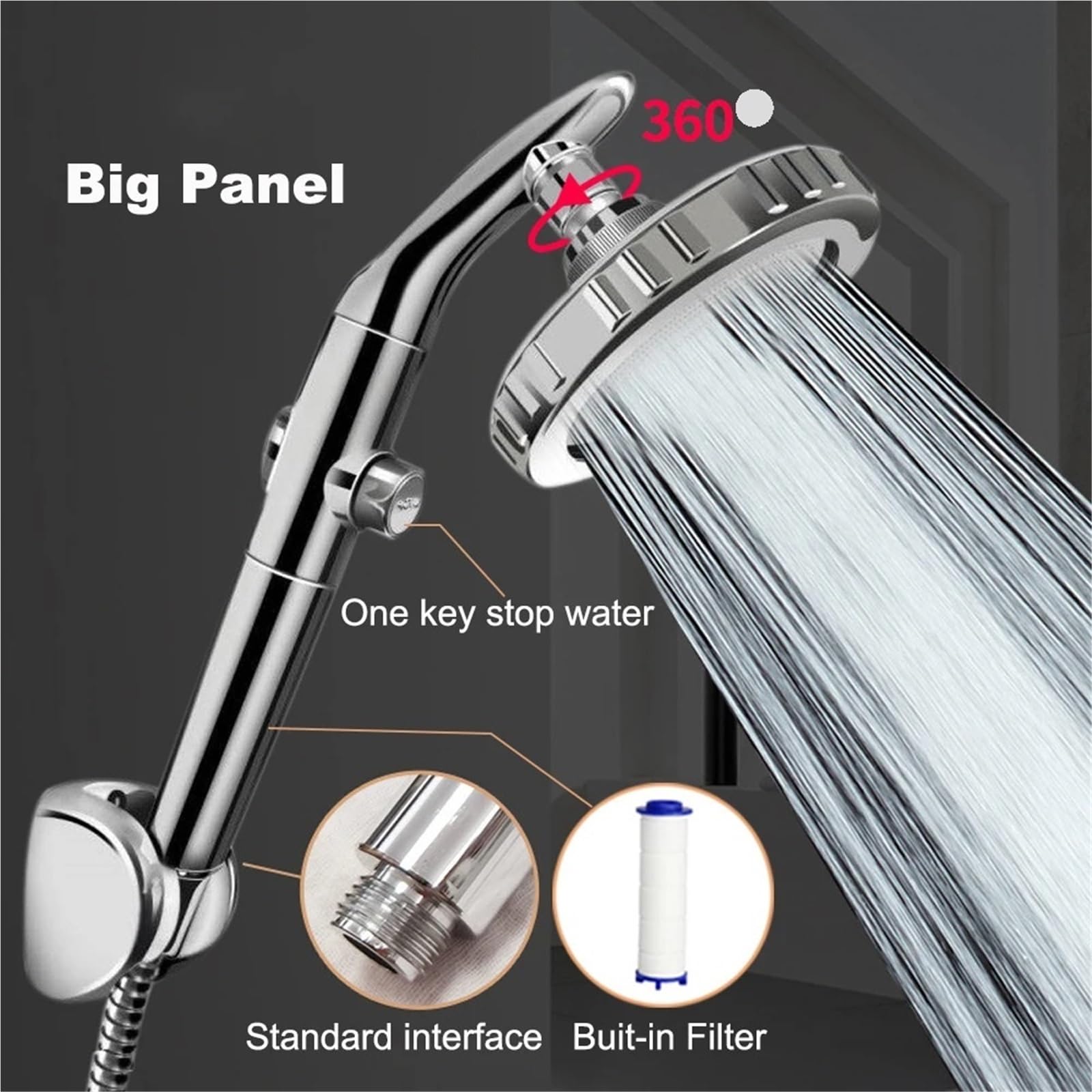 Soffione doccia, Soffione doccia a pioggia portatile con filtro multicolore(Transparent)