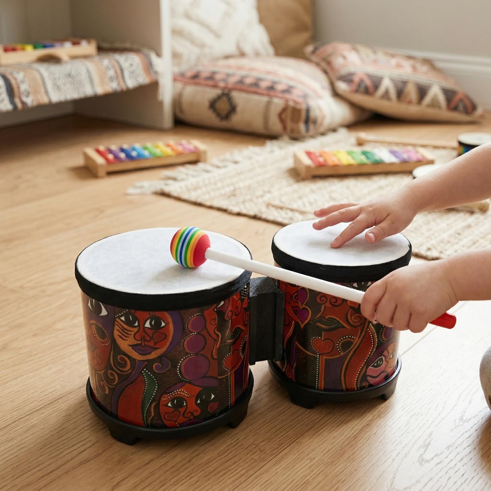 Vaguelly Bongo educativo per bambini con bacchette, strumento a percussione manuale da 30,5 cm, per apprendimento musicale e feste