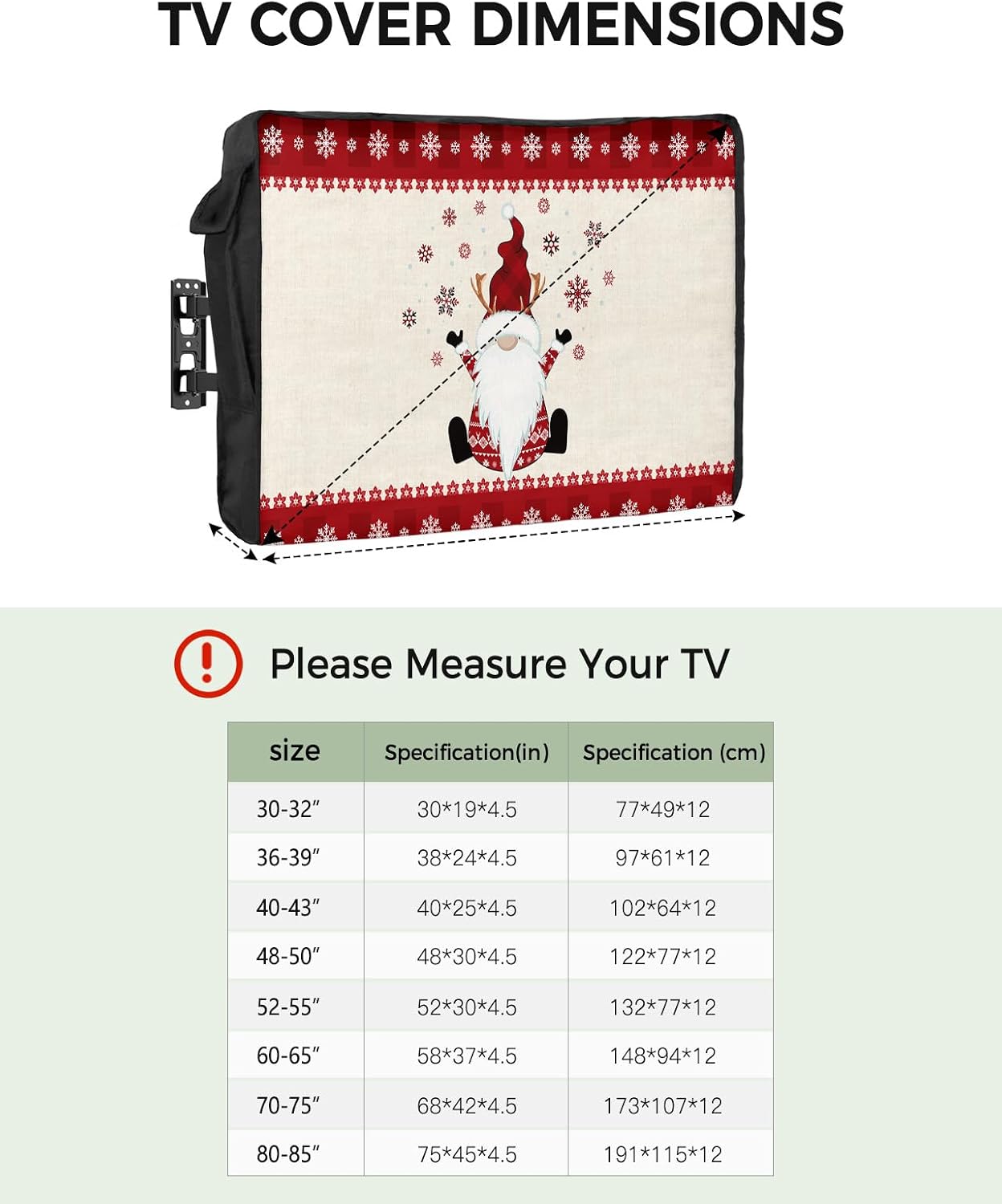 Outdoor TV Cover - Christmas Dwarf Snowflake Red Plaid Waterproof and Weatherproof 80"-85" LCD Movable Shield TV Display Screen Protector Outside Television Covers