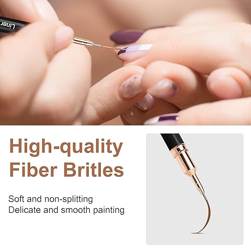 Miniatura 4 de Artdone Bolígrafos metálicos para arte de uñas, juego de 5 brochas de color negro para líneas largas, detalles finos, dibujo fino, pincel de