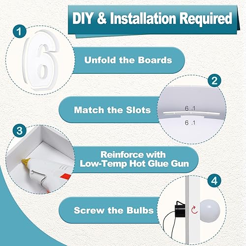 Miniatura 4 de Números iluminados de 6, números de marquesina de 4 pies para decoración de cumpleaños de 16 y 60 años, números de mosaico para globos, letras