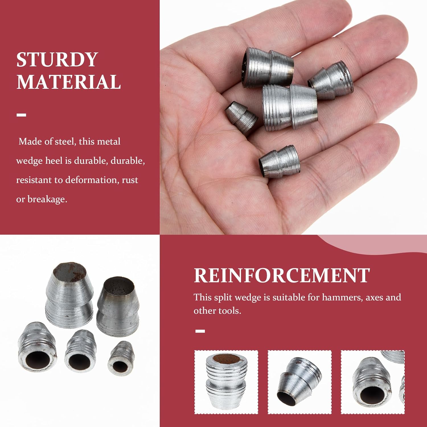 DOITOOL Round Handle Wedges Kit for Hammer and Axe Handle Reinforcement Metal Wedges 0.70X0.62X0.62In Compact Durable Gardening and Lawn Tool Accessories