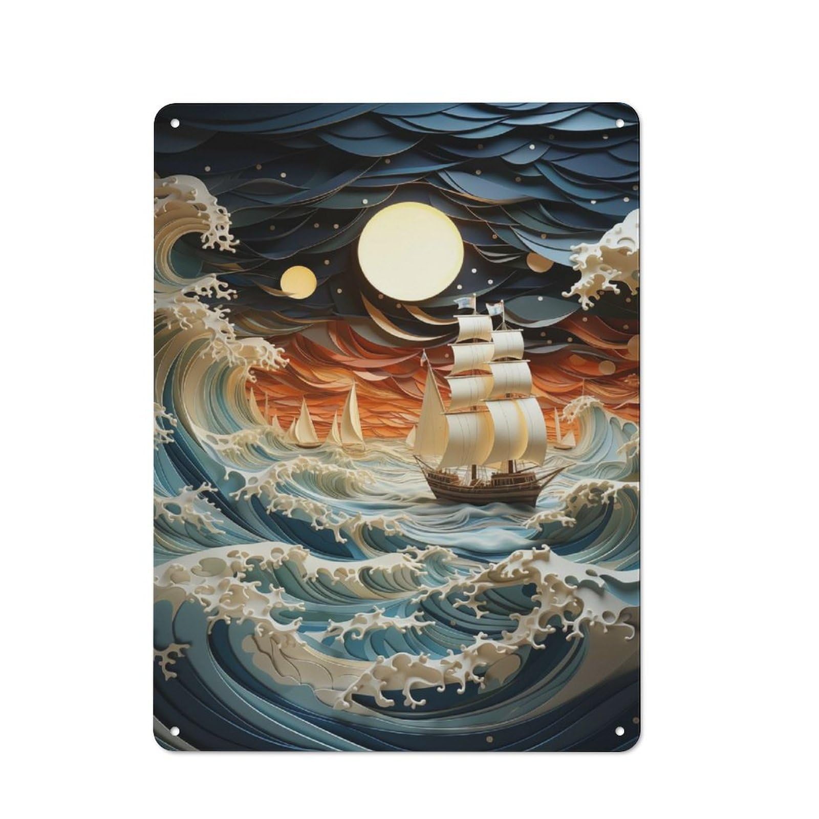 Junmoney Night Seascape Painting S Vintage Tin Sign 40X30cm For Guest Room Or Hallway, Suited To Home Decor Collectors