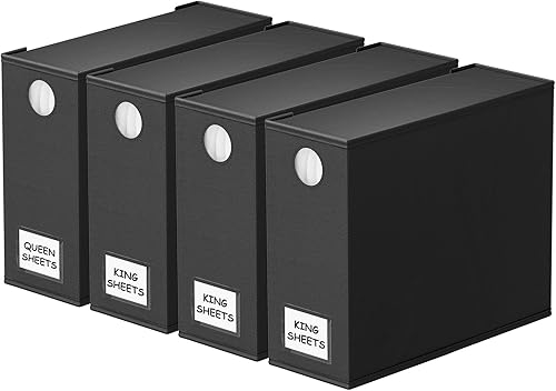 SpaceAid Paquete de 4 organizadores y almacenamiento de sábanas, organizador de sábanas plegable para armario de lino, juego de sábanas con ventana