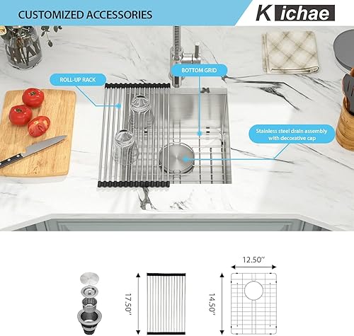 Miniatura 101 de Kichae Fregadero de lavandería de 21 x 18 pulgadas, fregadero de acero inoxidable de 12 pulgadas de profundidad para debajo de la encimera, lavabo
