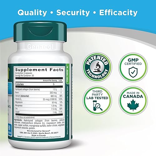 Miniatura 6 de Genacol Huesos y articulaciones: calcio, vitamina D3, boro y colágeno ultrahidrolizado, suplemento de salud, apoya la fuerza ósea, 90 cápsulas