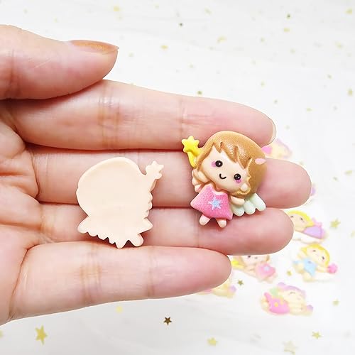 Miniatura 3 de Honbay 24 dijes de resina con parte trasera plana, adornos de niña con alas de ángel para álbumes de recortes, clip para el cabello, funda de