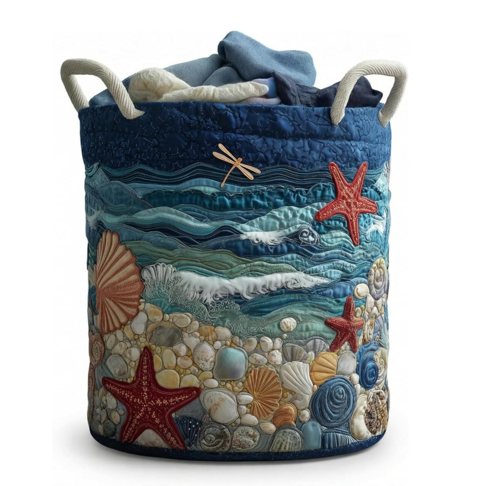 SDSFGX Large Quilted Laundry Basket Foldable Laundry Hamper with Handles Cute Boho Quilted Storage Basket for Clothes Toys