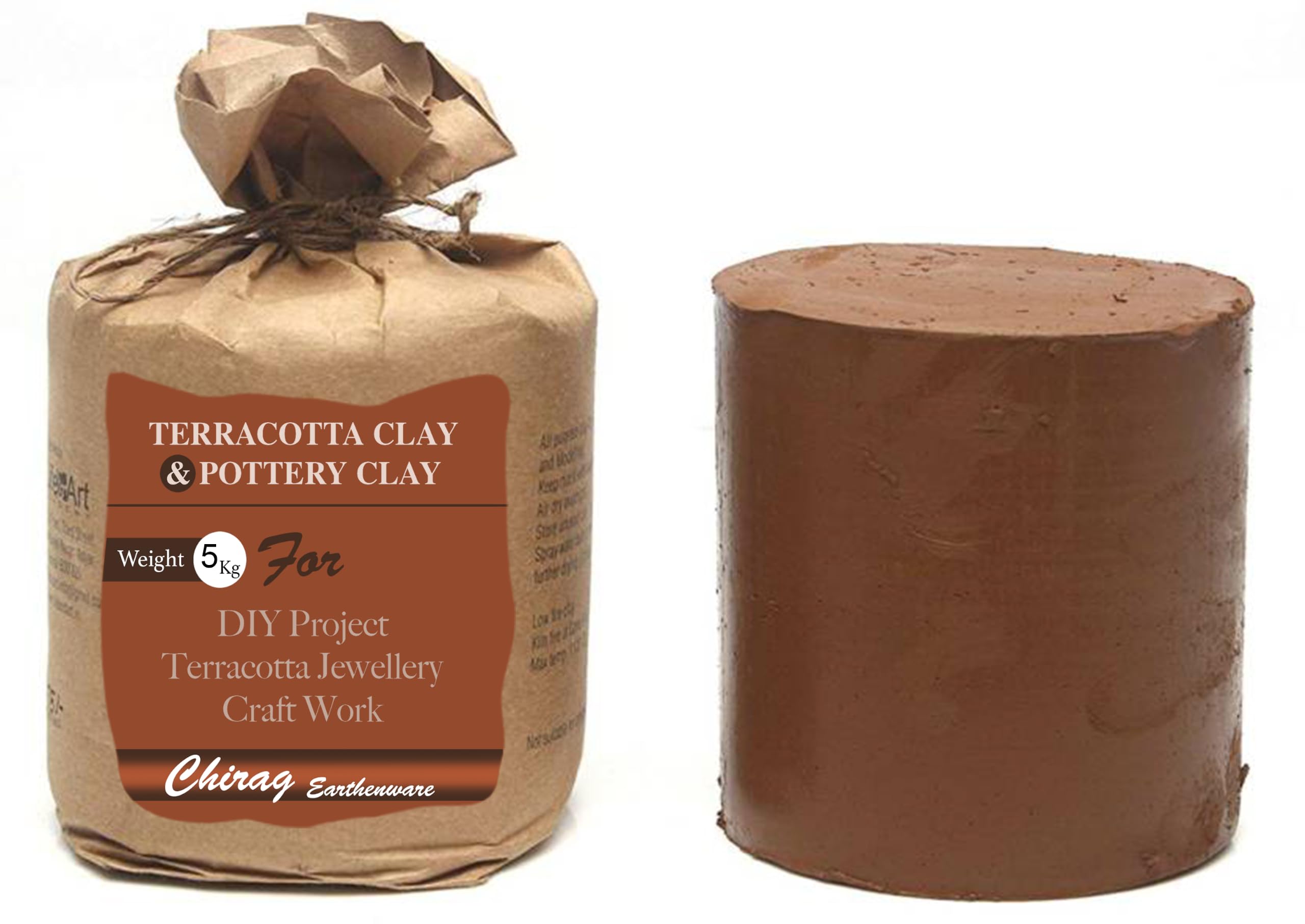 Chirag Enterprise Premium Terracotta Clay for Modeling, Sculpting & Pottery | Shadu Mati | Air Dry, Non-Toxic, Eco-Friendly for Kids, Beginners & Professional Artists | Ready to Use Filtered Molding (5 KG)