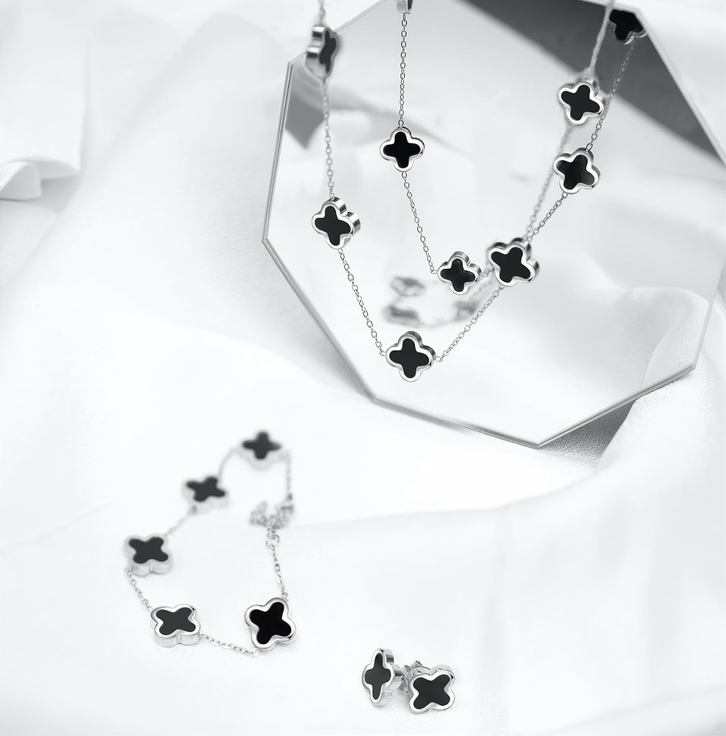 SHINYY Four Leaf Clover Necklace Bracelet Earring Set for Women | 18K Gold Plated 4 Leaf Lucky Jewelry - Image 6